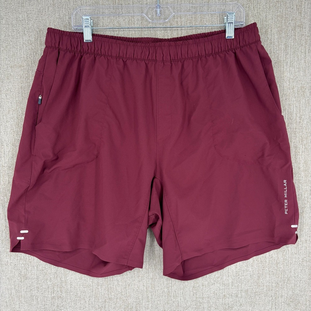 Peter Millar Shorts Mens XL Burgundy Crown Sport Performance 8" Athletic Gym